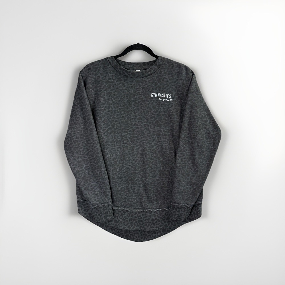 Gymnastics Mom Sweatshirt Women Small Gray Leopard Print Crewneck Pullover‎